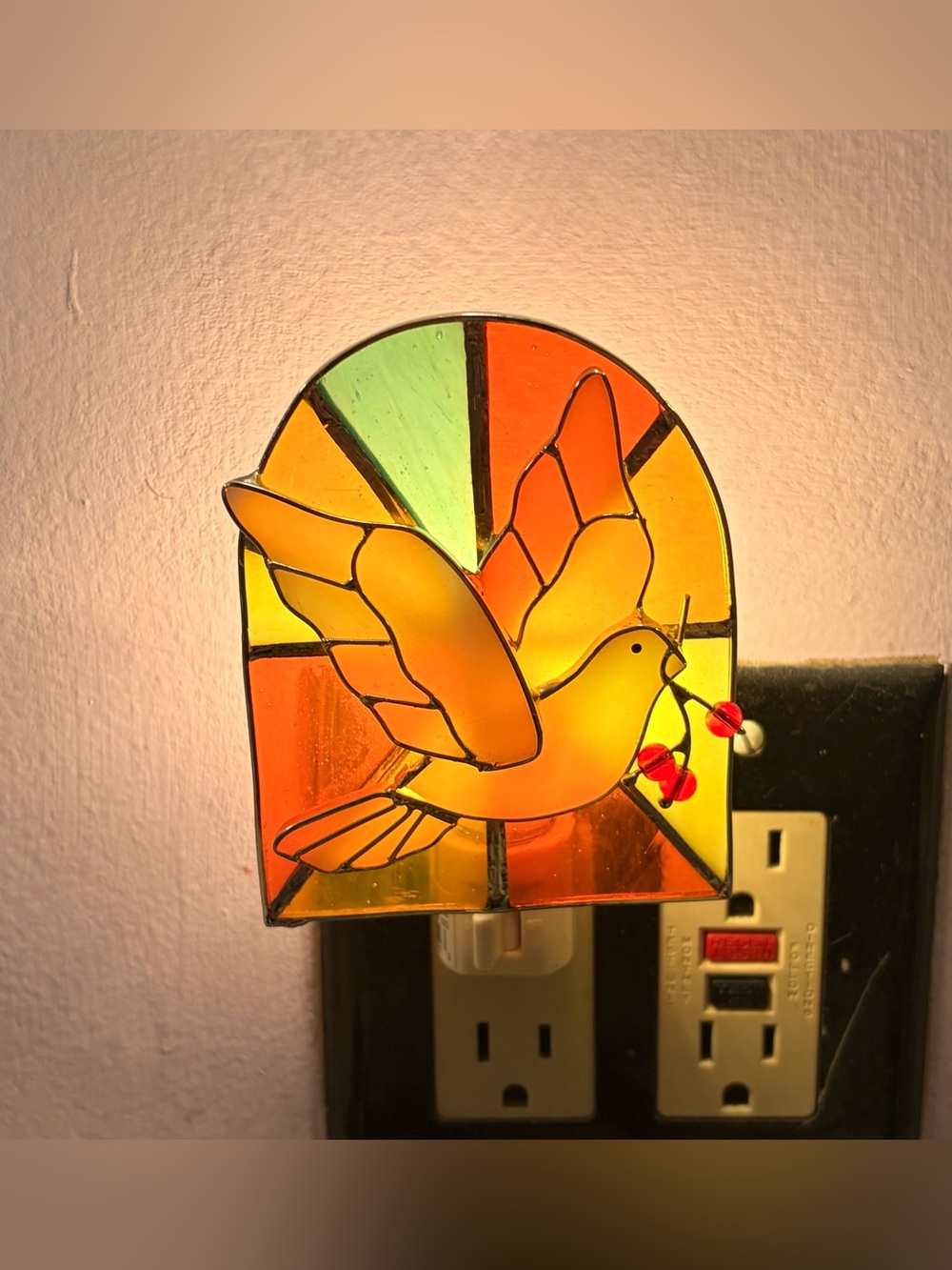 Colorful Flying Dove Stained Glass Night Light